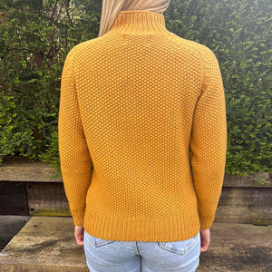 New Harley Of Scotland Moss Stitch Turtle Neck In Tansy