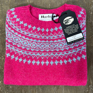 Harley Of Scotland Brushed Wool Crew Neck In Carnation/Duck Egg