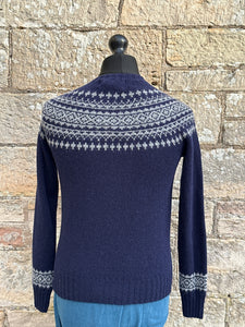 Harley Of Scotland New Navy/Med Grey Crew Neck Fairisle