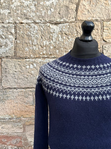 Harley Of Scotland New Navy/Med Grey Crew Neck Fairisle