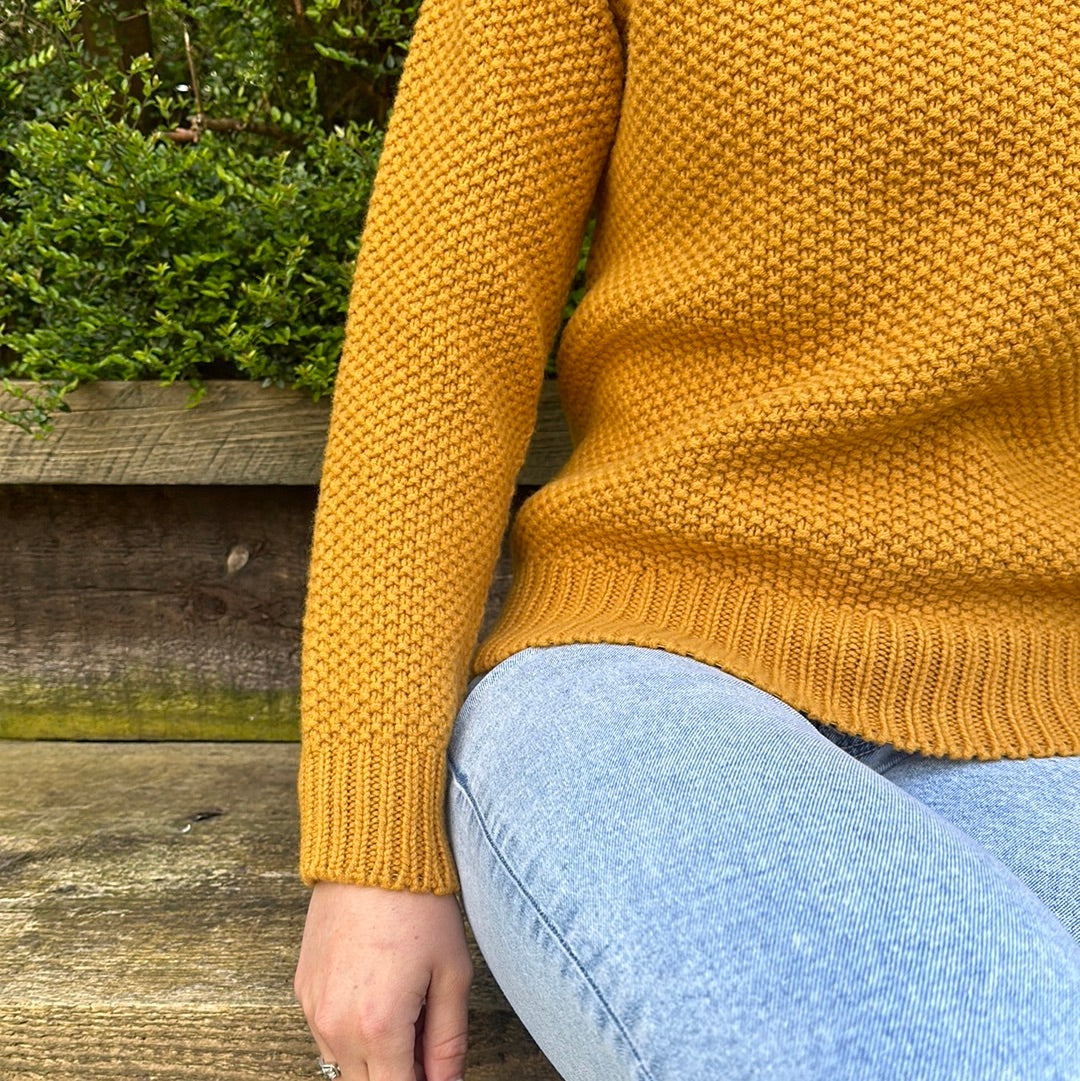 New Harley Of Scotland Moss Stitch Turtle Neck In Tansy