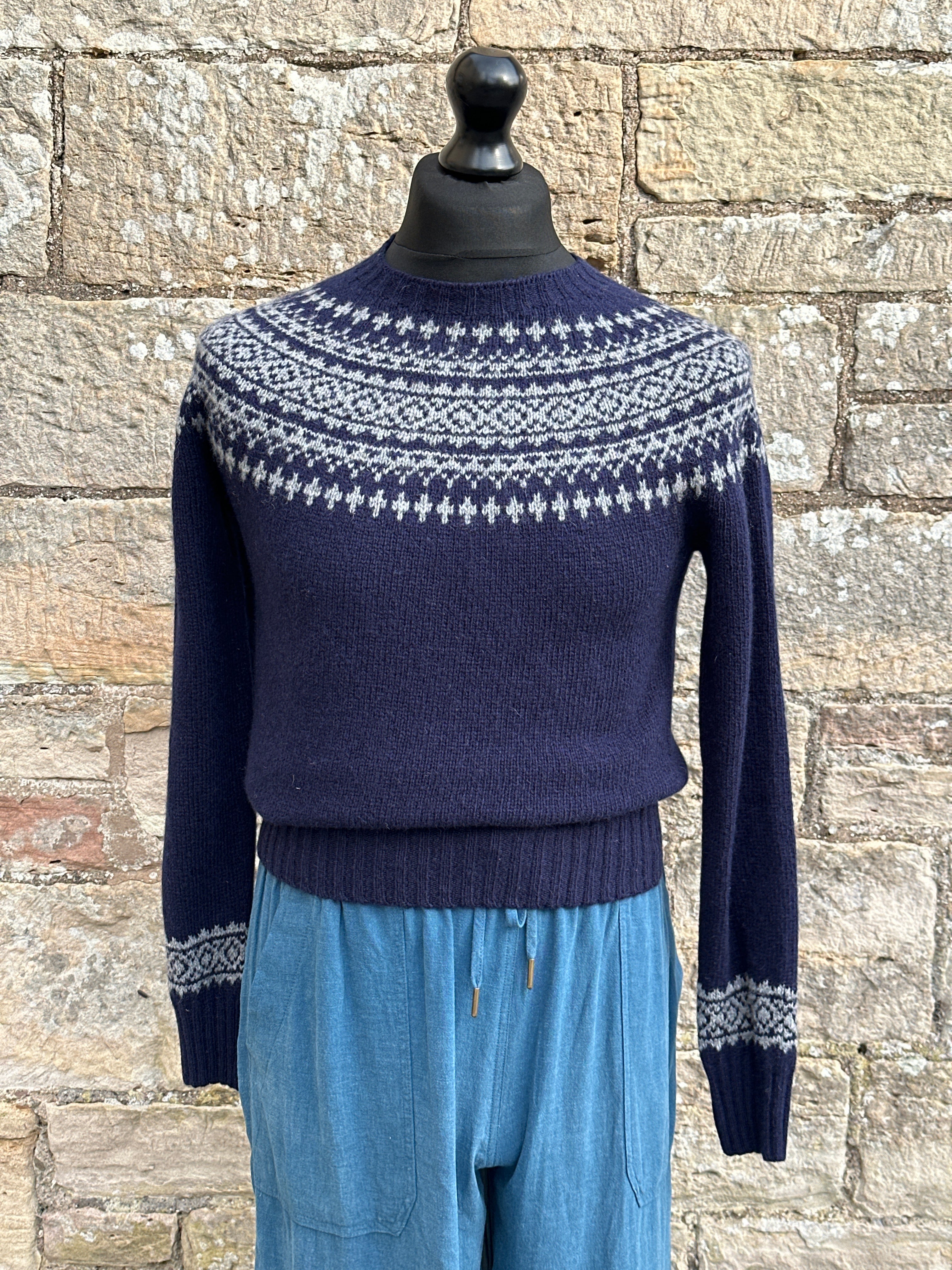 Harley Of Scotland New Navy/Med Grey Crew Neck Fairisle