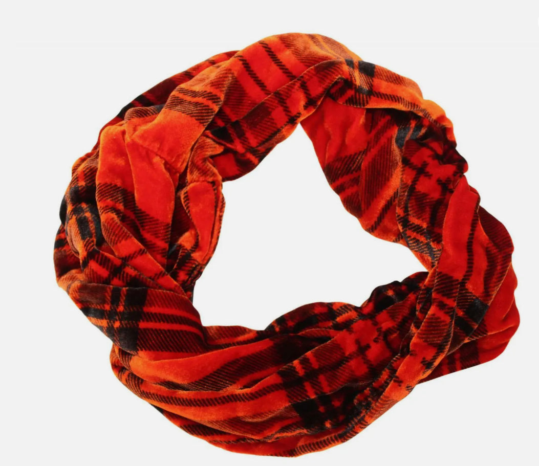 Scottish Hand Crafted Velour Tartan Snood Vibrant Rust