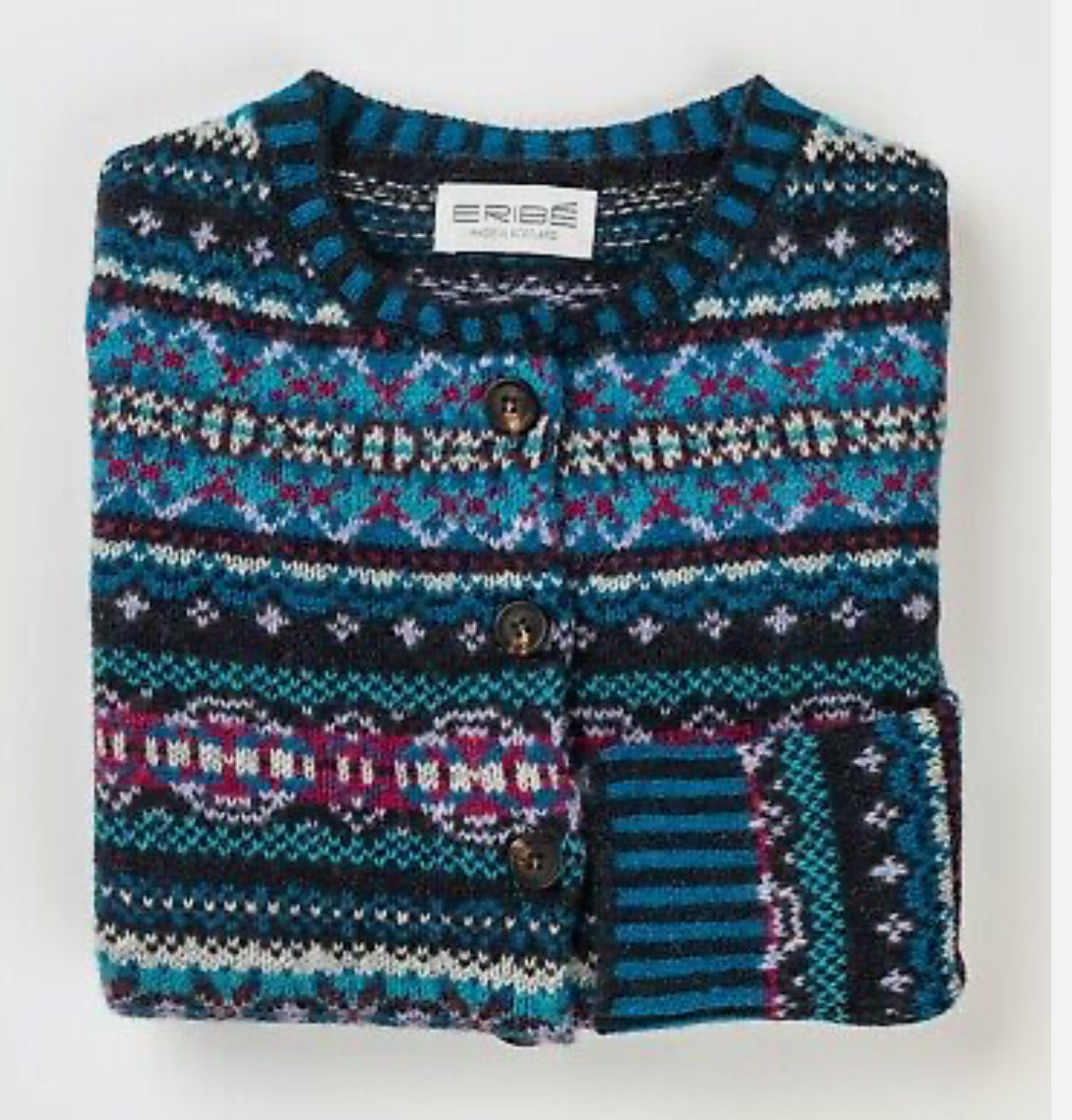 SALE Eribe Westray Scottish Fairisle Cardigan In Midnight