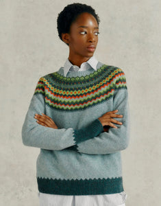 Harley Of Scotland Supersoft Yoke Sweater In Oribe Green