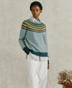 Harley Of Scotland Supersoft Yoke Sweater In Oribe Green